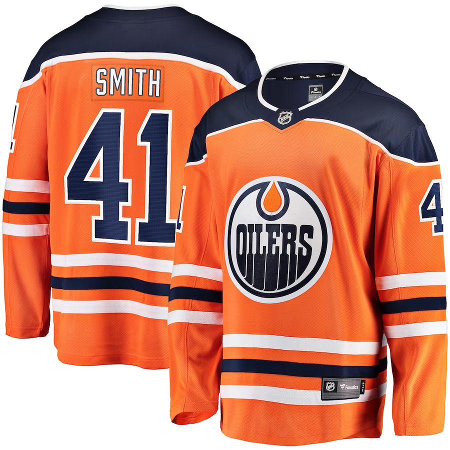 Men Edmonton Oilers 41 Mike Smith Fanatics Branded Orange Breakaway Team Color Player NHL Jersey